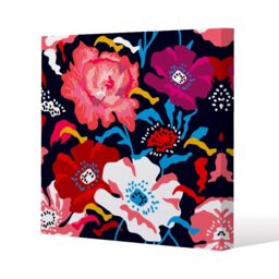 Benjamin Tate Design Bright Flowers on Dark Background (Canvas Print) / 77 x 77 x 4cm in Natural - Size: 77 x 77 x 4 cm - thumbnail 1