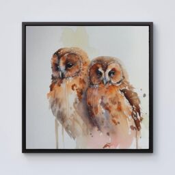 Warren Reed - Designer Loving Tawny Owls Watercolour Framed Canvas in Black - Size: w10 inch x h10 inch - thumbnail 1