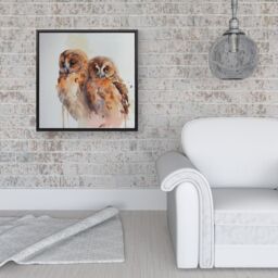 Warren Reed - Designer Loving Tawny Owls Watercolour Framed Canvas in Black - Size: w10 inch x h10 inch - thumbnail 2