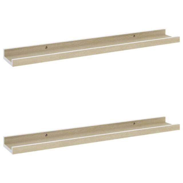 Berkfield Home Wall Shelves 2 pcs White & Sonoma Oak 60x9x3 cm - Size: 60 x 9 x 3 cm - image 1