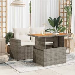 Berkfield Home Garden Table Grey 100x55x73 cm Poly Rattan & Acacia Wood - Size: 100 x 55 x 73 cm - thumbnail 1