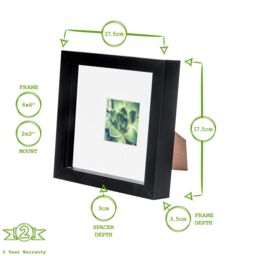 "Nicola Spring 3D Box Photo Frames - 6 x 6"" with 2 x 2"" Mount - Ivory Mount - Pack of 5 in Black" - thumbnail 4
