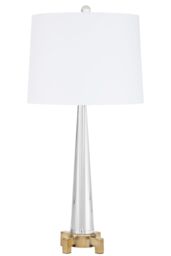 Orsina Vintage Table Light With Crystal Frame, Bedside Lamp With Crystal Pillar Base, Antique Decorative Lamp in Gold