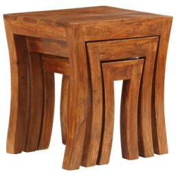 Berkfield Home Nesting Table Set 3 Pieces Solid Acacia Wood 50x35x50 cm Brown - Size: 50 x 35 x 50 cm - thumbnail 4