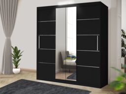 RAC3 OSLO LED 150cm Modern Grey Sliding Bedroom Wardrobe with Mirror & Drawers in Black - thumbnail 1