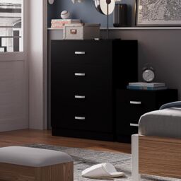 FWStyle 4 Drawer Chest Of Drawers Matt Black Finish - thumbnail 1
