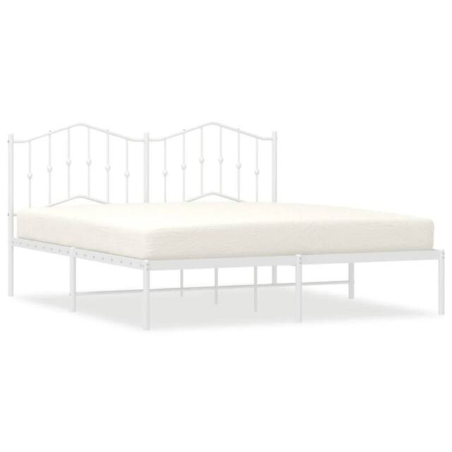 Berkfield Home Metal Bed Frame with Headboard White 160x200 cm - image 1