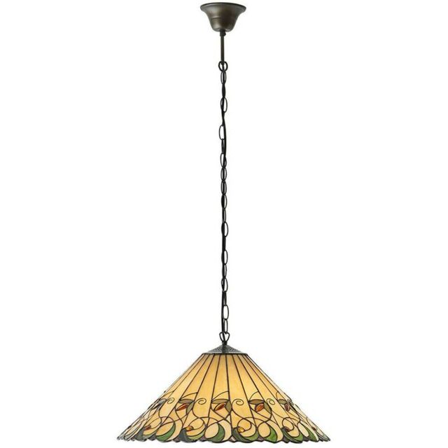 Loops Tiffany Glass Hanging Ceiling Pendant Light Bronze & Amber Floral Shade i00127 in Clear - image 1