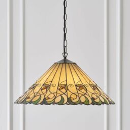 Loops Tiffany Glass Hanging Ceiling Pendant Light Bronze & Amber Floral Shade i00127 in Clear - thumbnail 3