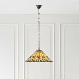 Loops Tiffany Glass Hanging Ceiling Pendant Light Bronze & Amber Floral Shade i00127 in Clear - thumbnail 5
