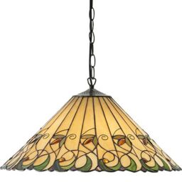 Loops Tiffany Glass Hanging Ceiling Pendant Light Bronze & Amber Floral Shade i00127 in Clear - thumbnail 4