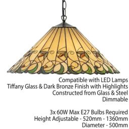 Loops Tiffany Glass Hanging Ceiling Pendant Light Bronze & Amber Floral Shade i00127 in Clear - thumbnail 2