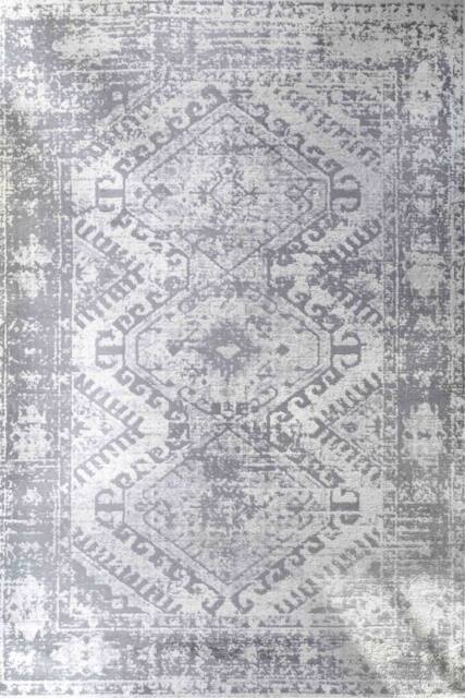 Loomed Grey Aztec Pattern Distressed Soft Living Room Bedroom Area Rug Runner in Mid Grey - Size: 60 cm x 110 cm - image 1