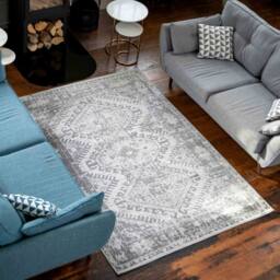 Loomed Grey Aztec Pattern Distressed Soft Living Room Bedroom Area Rug Runner in Mid Grey - Size: 60 cm x 110 cm - thumbnail 6
