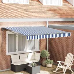 Berkfield Home Retractable Awning Manual Blue & White 300x250 cm - thumbnail 2