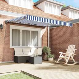 Berkfield Home Retractable Awning Manual Blue & White 300x250 cm - thumbnail 3