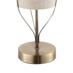 Happy Homewares Sleek Antique Brass Metal Table Lamp with Cylindrical Linen Shade in Metallic Gold - thumbnail 3