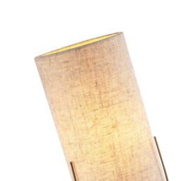Happy Homewares Sleek Antique Brass Metal Table Lamp with Cylindrical Linen Shade in Metallic Gold - thumbnail 4