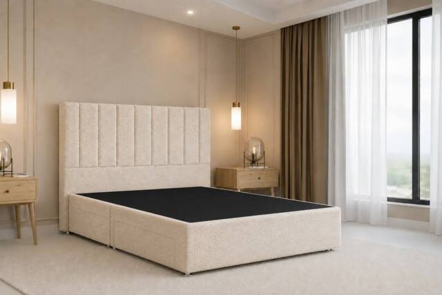 "Nexus Mattresses Ltd Kyoto Teddy Divan Bed Base No Drawers - 54"" Headboard in Cream - Size: Single" - image 1
