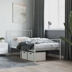 Berkfield Home Metal Bed Frame with Headboard & Footboard White 107x203 cm - thumbnail 1