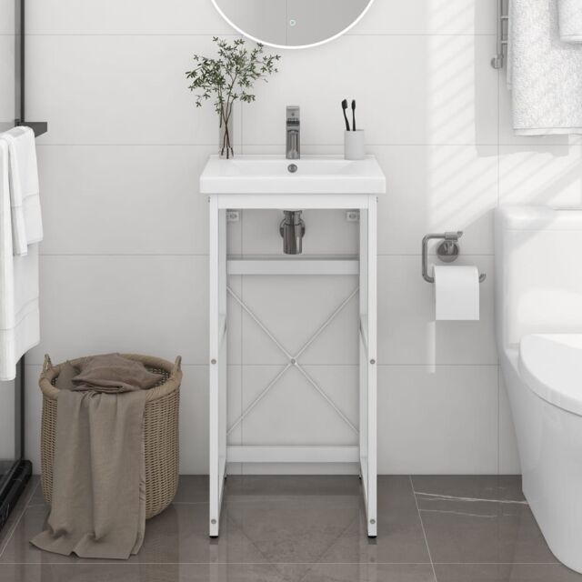 Berkfield Home Bathroom Washbasin Frame White 40x38x83 cm Iron - Size: 40 x 38 x 83 cm - image 1