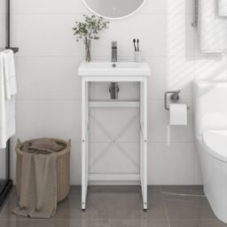 Berkfield Home Bathroom Washbasin Frame White 40x38x83 cm Iron - Size: 40 x 38 x 83 cm - thumbnail 1