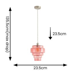 ValueLights Lane Glass 5 Tier Layered Shade Brushed Chrome Ceiling Pendant Light in Bright Pink - thumbnail 6