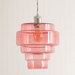 ValueLights Lane Glass 5 Tier Layered Shade Brushed Chrome Ceiling Pendant Light in Bright Pink - thumbnail 4