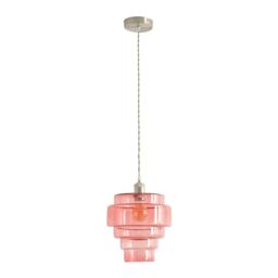 ValueLights Lane Glass 5 Tier Layered Shade Brushed Chrome Ceiling Pendant Light in Bright Pink - thumbnail 2