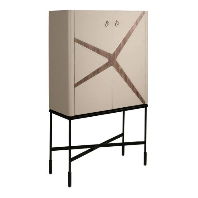 Angel Cerda High Sideboard, Mink Faux Leather, Walnut, Black Steel Legs, 90 x 150 cm in Beige - image 1