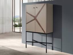Angel Cerda High Sideboard, Mink Faux Leather, Walnut, Black Steel Legs, 90 x 150 cm in Beige - thumbnail 3