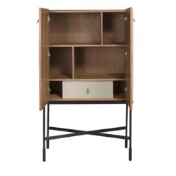 Angel Cerda High Sideboard, Mink Faux Leather, Walnut, Black Steel Legs, 90 x 150 cm in Beige - thumbnail 5