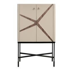 Angel Cerda High Sideboard, Mink Faux Leather, Walnut, Black Steel Legs, 90 x 150 cm in Beige - thumbnail 2