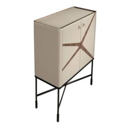 Angel Cerda High Sideboard, Mink Faux Leather, Walnut, Black Steel Legs, 90 x 150 cm in Beige - thumbnail 6