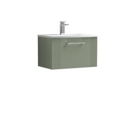 Balterley Wall Hung 1 Drawer Vanity Unit - Curved Basin 600mm, Satin Green