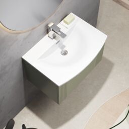 Balterley Wall Hung 1 Drawer Vanity Unit - Curved Basin 600mm, Satin Green - thumbnail 3