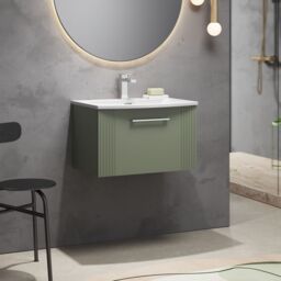 Balterley Wall Hung 1 Drawer Vanity Unit - Curved Basin 600mm, Satin Green - thumbnail 4