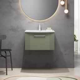 Balterley Wall Hung 1 Drawer Vanity Unit - Curved Basin 600mm, Satin Green - thumbnail 2