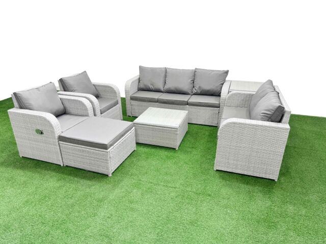 Fimous PE Rattan Garden Furniture Set Adjustable Chair Sofa Double Love Seat 2 Seater Sofa Lounge Set Square Coffee Table Big Footstool Side Table - image 1