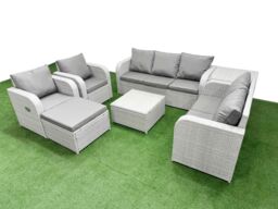 Fimous PE Rattan Garden Furniture Set Adjustable Chair Sofa Double Love Seat 2 Seater Sofa Lounge Set Square Coffee Table Big Footstool Side Table - thumbnail 2