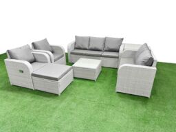 Fimous PE Rattan Garden Furniture Set Adjustable Chair Sofa Double Love Seat 2 Seater Sofa Lounge Set Square Coffee Table Big Footstool Side Table - thumbnail 1