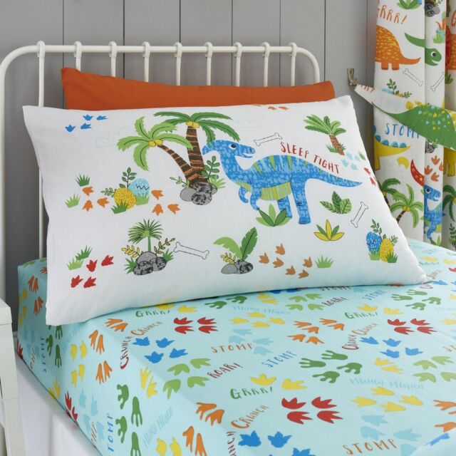 Happy Linen Company Kids Girls Boys Cute Dinky Dinosaurs Fitted Sheet - Size: Double Fitted - image 1