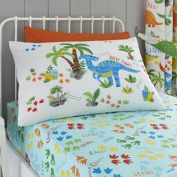 Happy Linen Company Kids Girls Boys Cute Dinky Dinosaurs Fitted Sheet - Size: Double Fitted - thumbnail 1