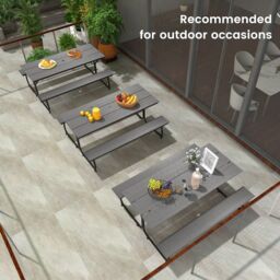 Gymax 8-Person Picnic Table Bench Set Garden Camping Furniture Umbrella Hole in Grey - thumbnail 3