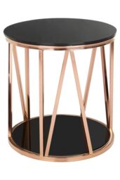 Orsina Modern Round Chrome Finish Side Table, Durable Side Table For Livingroom, Tempered Glass Modern Side Table in Rose Gold - thumbnail 2