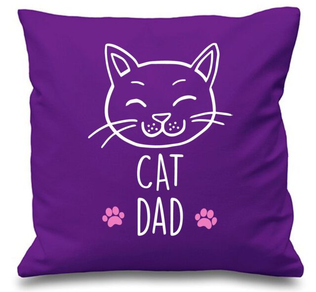 "60 SECOND MAKEOVER Purple Cushion Cover Cat Dad 16"" x 16"" Mum Friend Gift Decorative - Size: 40 cm x 40 cm"