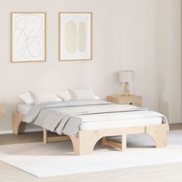 Berkfield Home Bed Frame Natural wood Solid Pine wood 120 x 190 cm in Brown - thumbnail 1