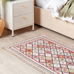 Wyld and Coco Flat-Weave Cotton Area Rug 80 x 150 cm - Multicolour Geometric in Beige - Size: 80 cm x 150 cm - thumbnail 1