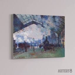 "Artery8 Claude Monet Arrival Of Normandy Train Canvas Wall Art Print in Blue - Size: W18"" x H24""" - thumbnail 2