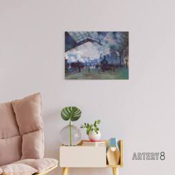 "Artery8 Claude Monet Arrival Of Normandy Train Canvas Wall Art Print in Blue - Size: W18"" x H24""" - thumbnail 3